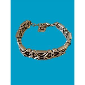 Chunky Silvertone Heart Link Bracelet 7.5"-8.5" Lobster Clasp